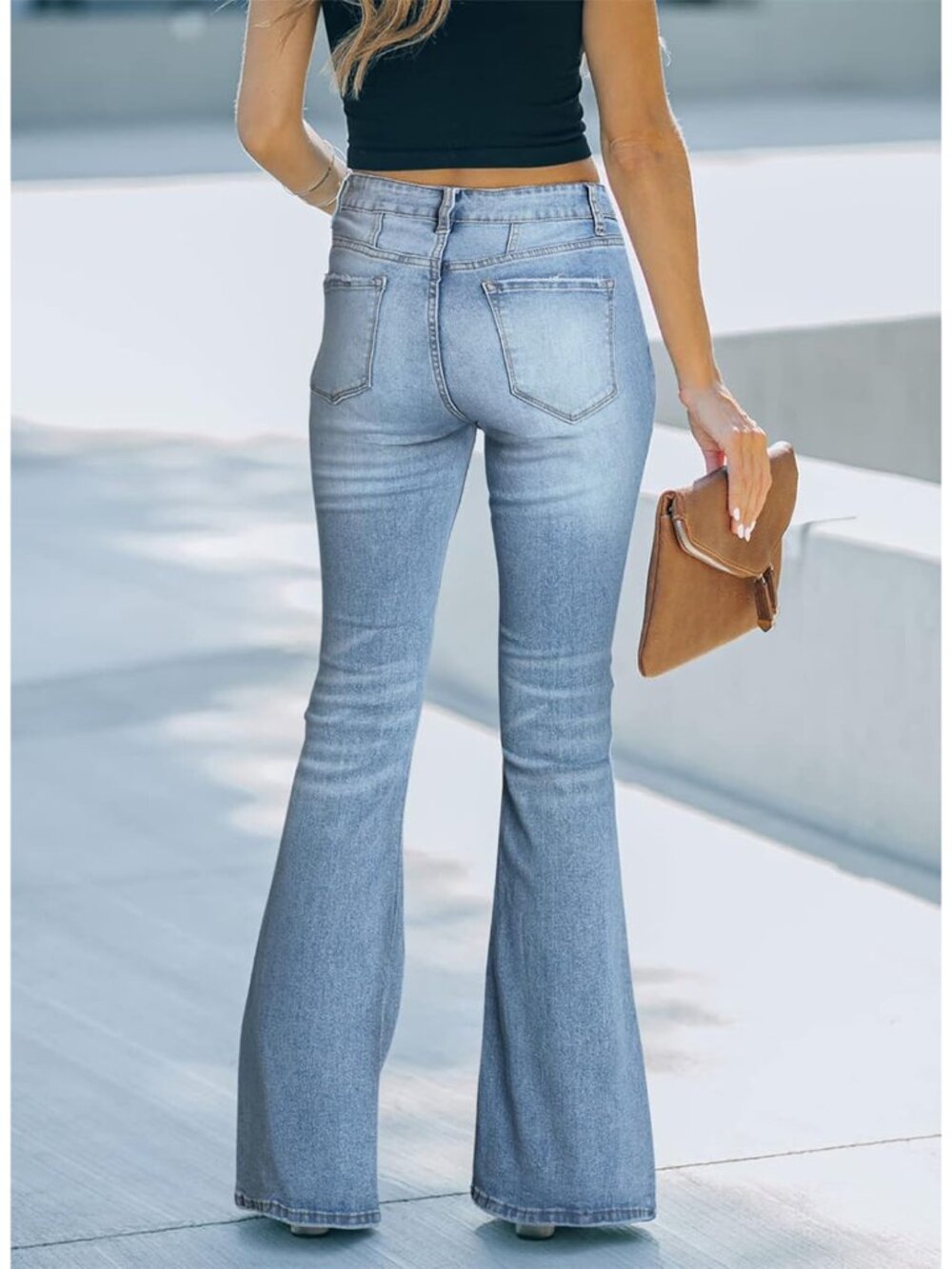Women's High Waisted Jeans Wide Leg Button Fly Bell Bottoms Flared Zimbaplatinum - Picture 3 of 8